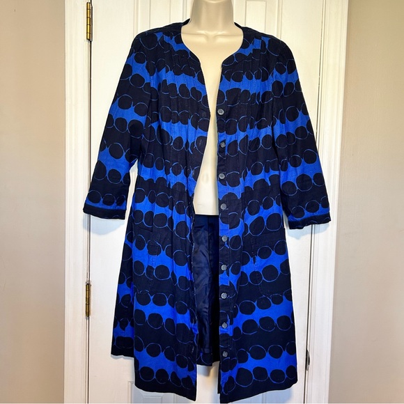 Boden Corduroy Button Front Shirt Dress | Geometric Blues w/pockets | size 12 - Picture 3 of 13